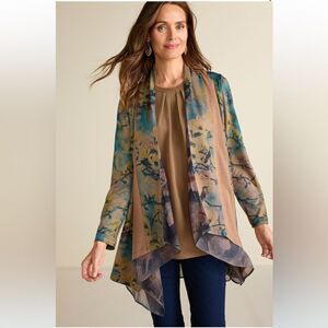 Soft Surrounding Emerald Tea Garden Asymmetrical Topper Floral Cardigan Sz S